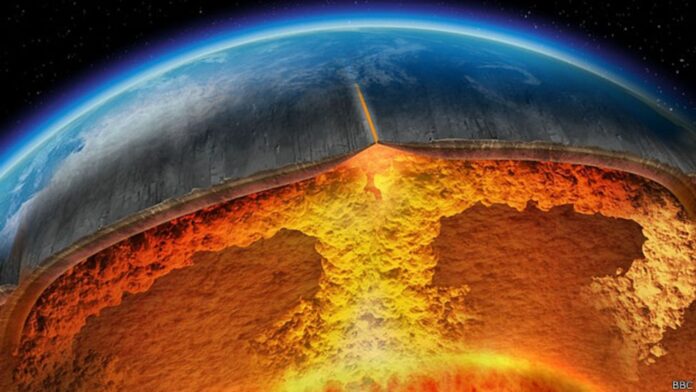 tierra con volcan